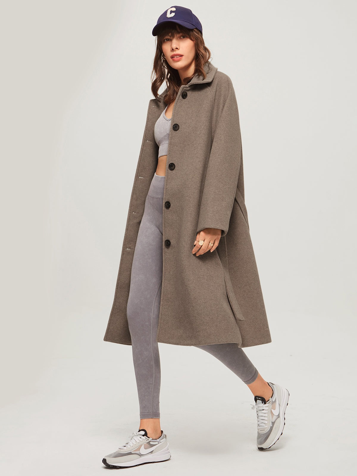 Manteau long ceinturé brossé