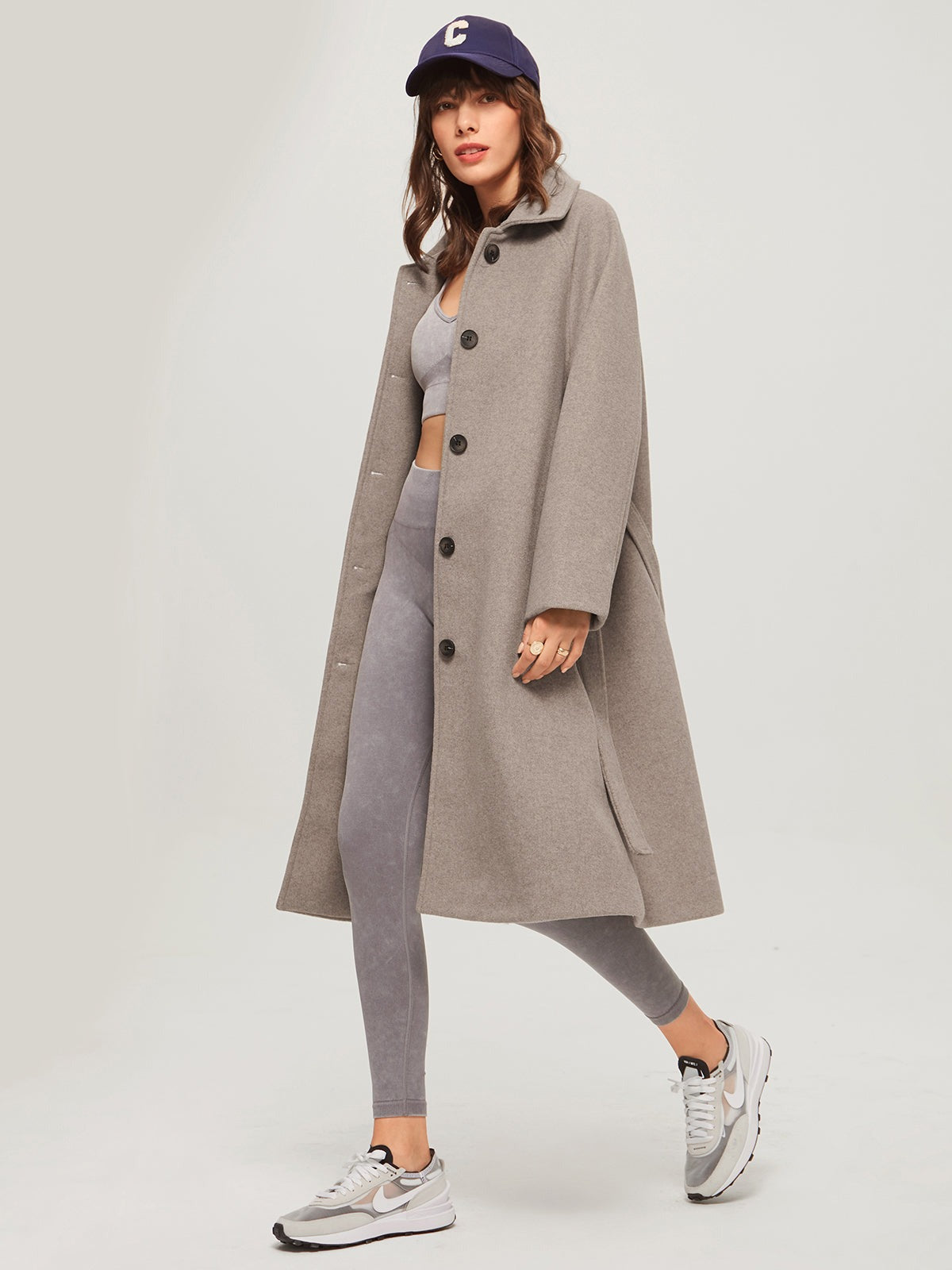 Manteau long ceinturé brossé