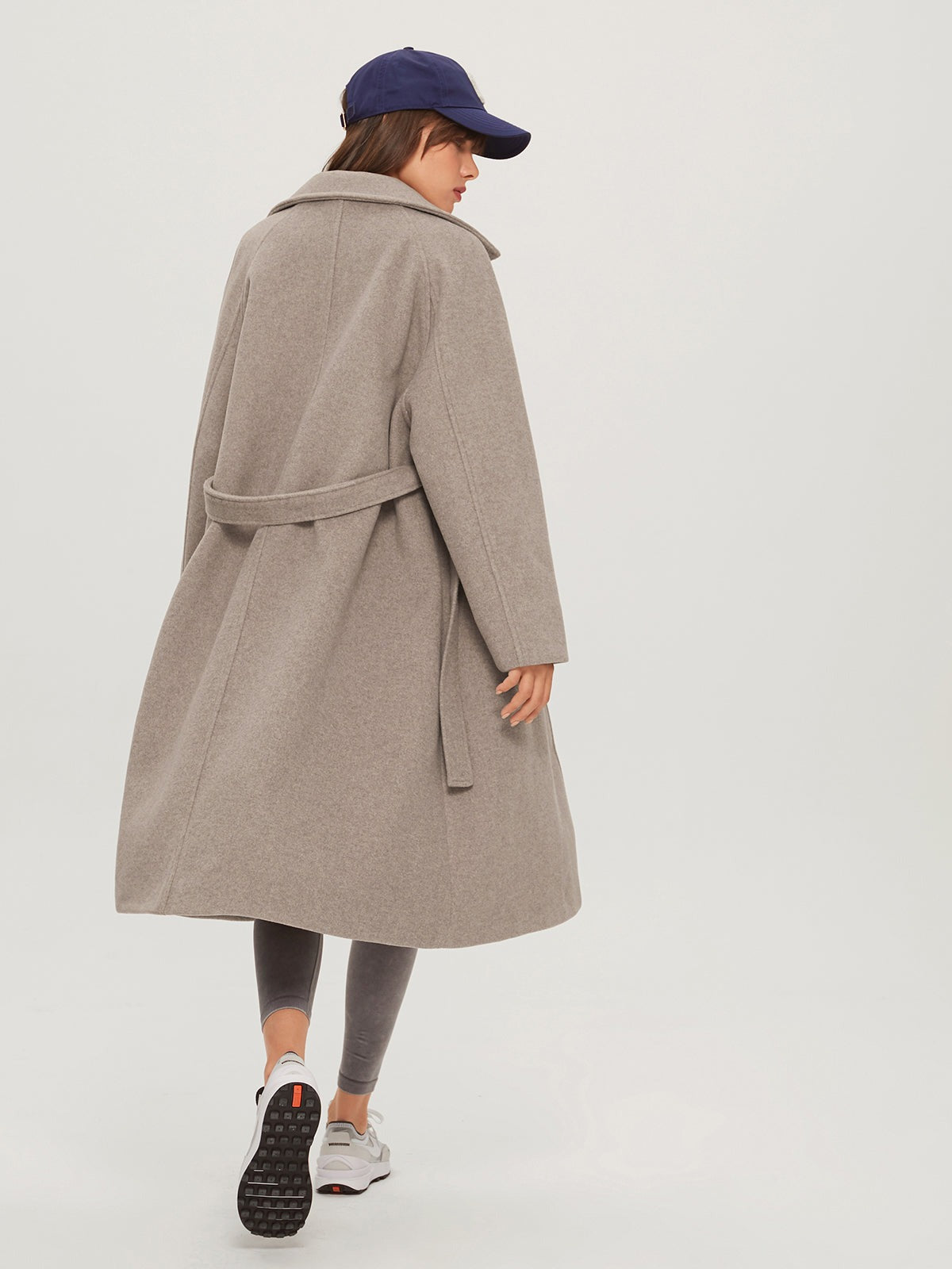 Manteau long ceinturé brossé