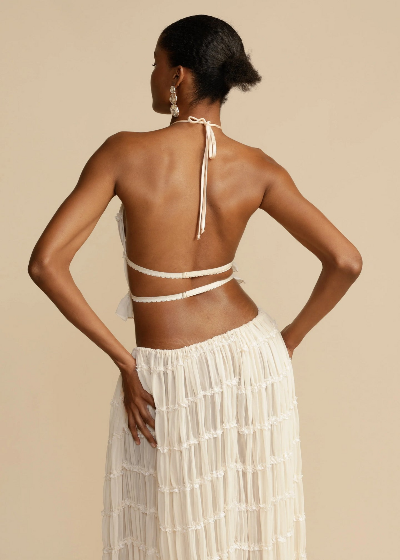 Beach Glamor Set: Backless Crop Top and Long Lace-up Skirt