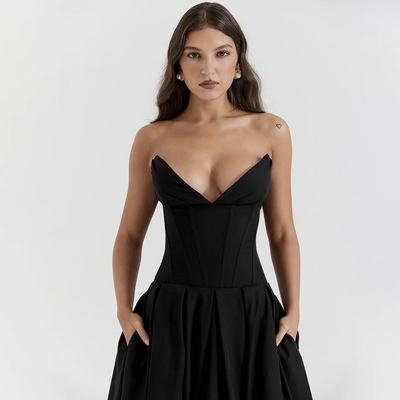 Black Off-Shoulder Spaghetti Strap Maxi Evening Dress